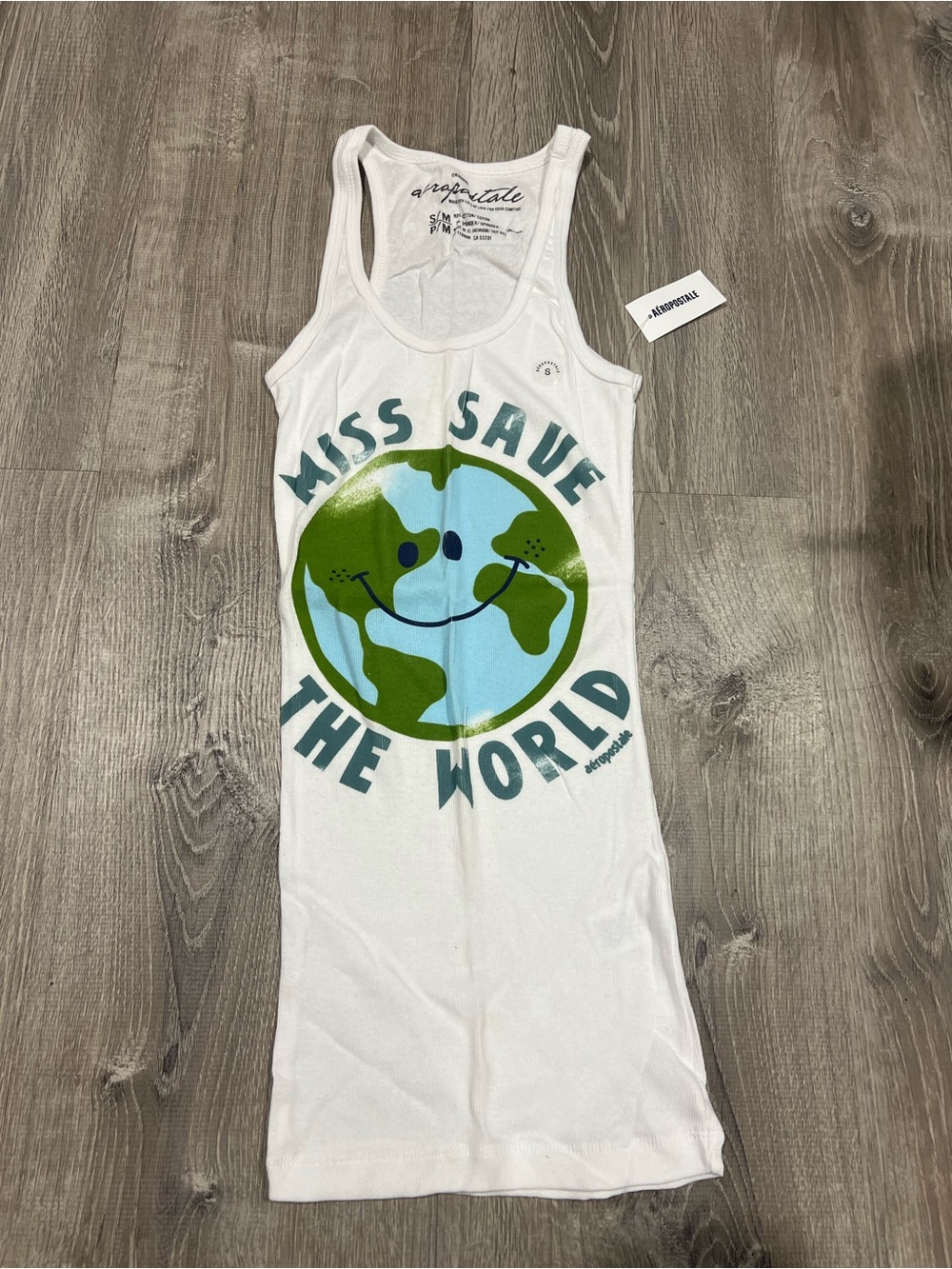 Aeropostale "Miss Save The World" White Graphic Tank S